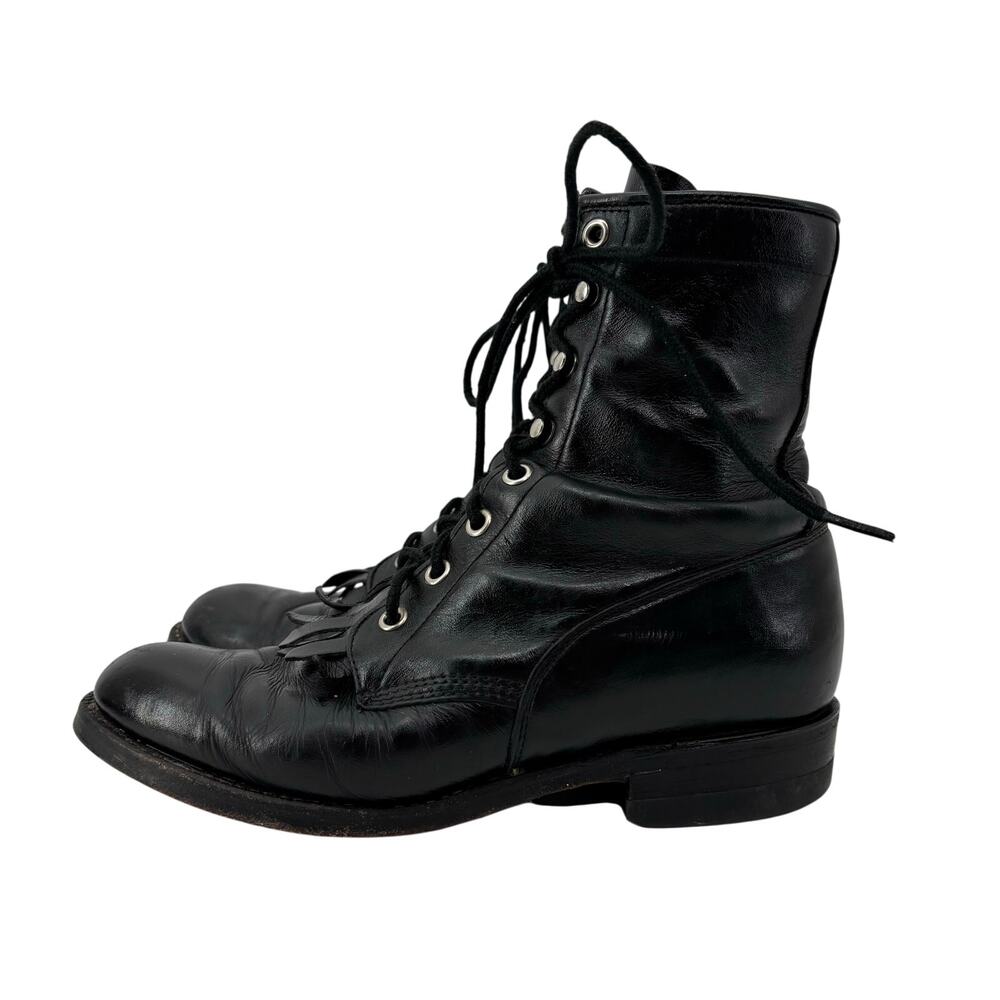 Justin Womens Sz 5.5 Boots USA Black Leather Western Roper Cowgirl